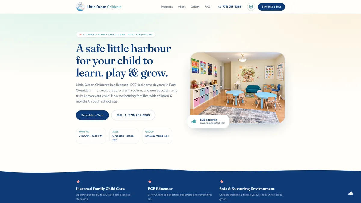 Little Ocean Childcare website preview